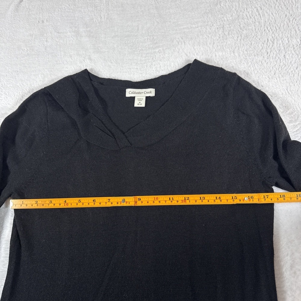 3/4 Sleeve Coldwater Creek Solid Black 50% Merino Wool Twist Medium - Picture 5 of 7